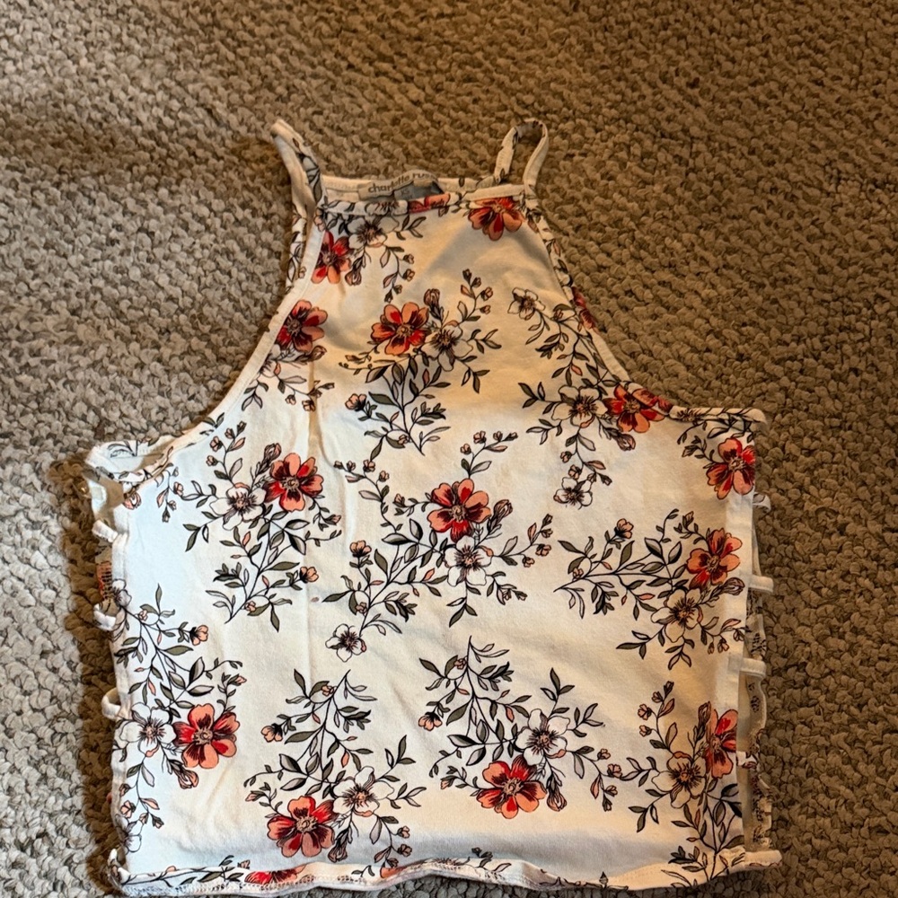 Charlotte Russe Floral Crop Top - Cream and Red